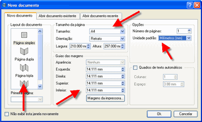 Janela de configuração do Scribus