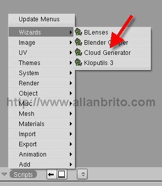 Blender Cloud Generator - Scripts Menu