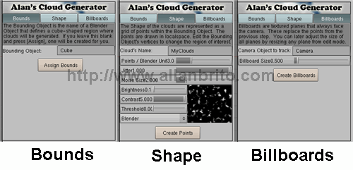 Menus do Cloud Generator