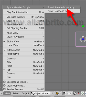 Menu do Blender2Crystal na 3D View