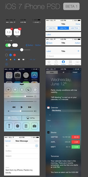 PSD com elementos da interface do iOS 7